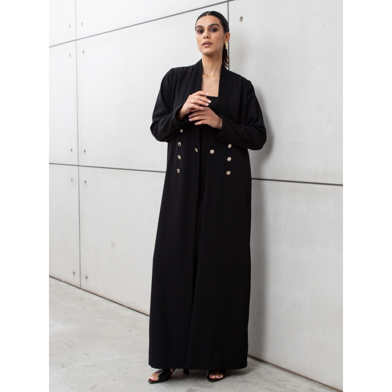 Sleek Jacket Open Abaya in Black Pinstripe