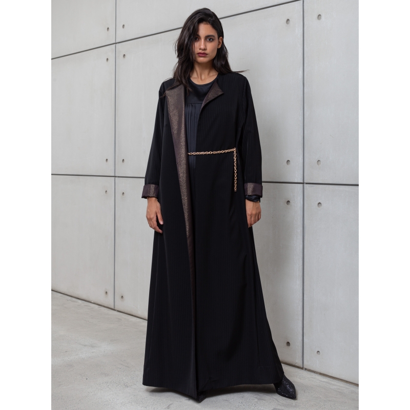CHAIN ABAYA IN BLACK WITH ORGANZA DETAILING