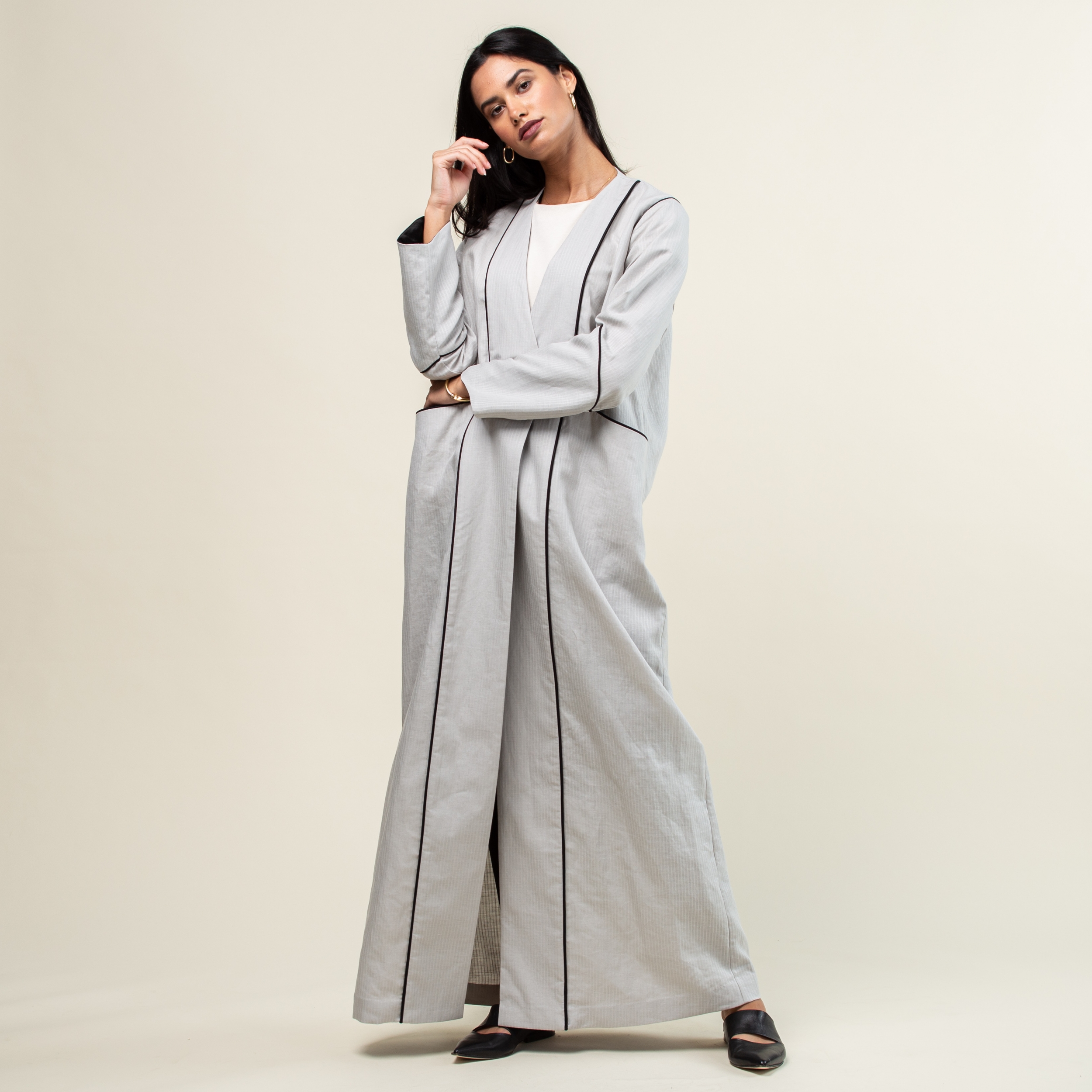 Gray Linen Structured Abaya