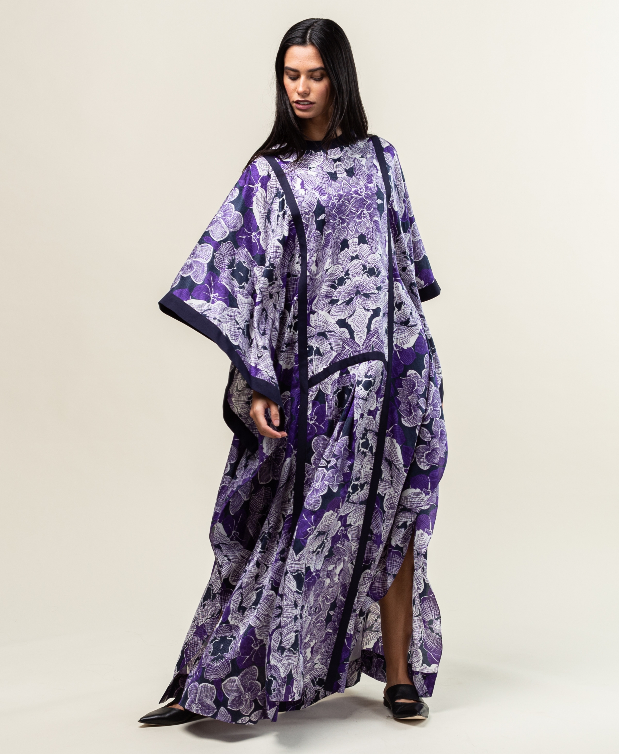 Purple Pattern Silk-Cotton Kaftan