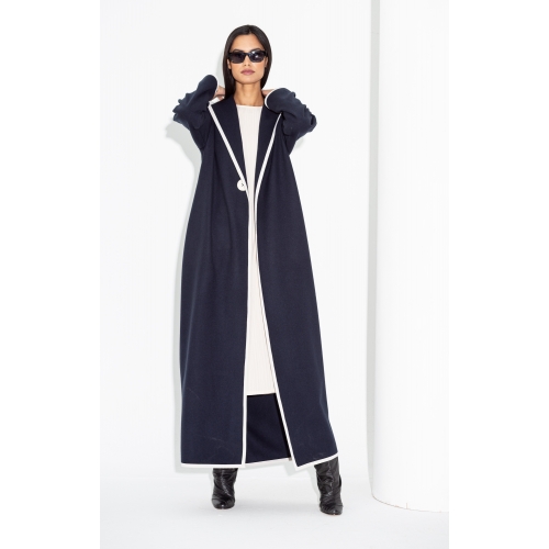 Winter Navy Blue Coat with Ivory Detailing