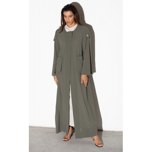 Closed Trench Abaya in Olive Green