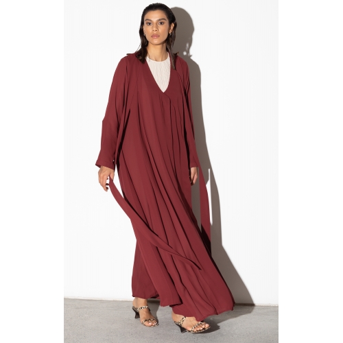 Pleated Abaya in Maroon