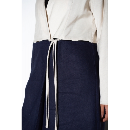 Two Tone Navy and Beige Tie Abaya
