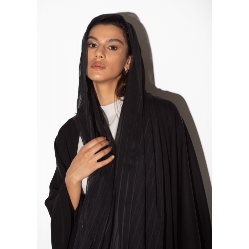 Loose Abaya in Black with Fancy Scarf