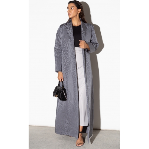 Luxury Silk Abaya in Pattern Charcoal Gray