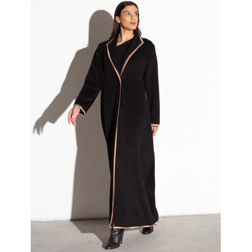 WINTER COAT ABAYA IN BLACK WITH GOLD DETAILING