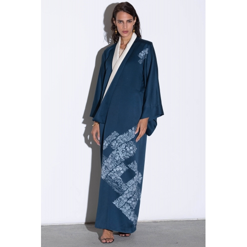 Hand Painted Kimono in Blue Green