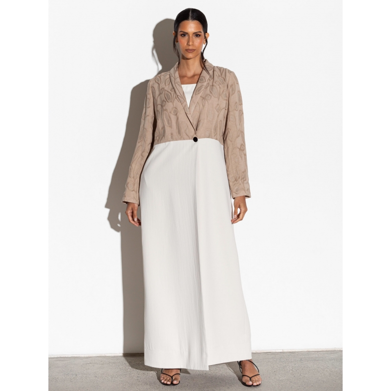 Two Tone Abaya in Taupe and Ivory