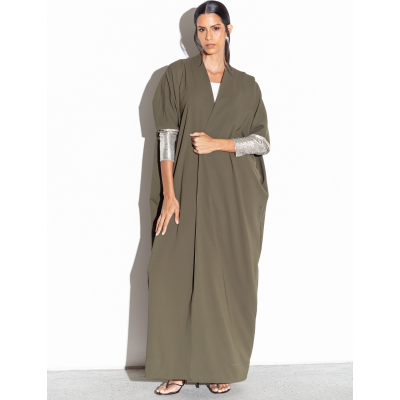 Forest Green Abaya with Metallic Sleeves