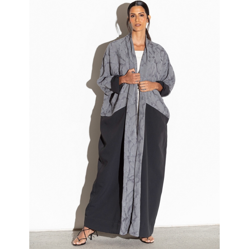 Textured Abaya in Charcoal Gray