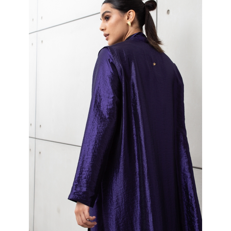 Metallic Collar Abaya in Purple